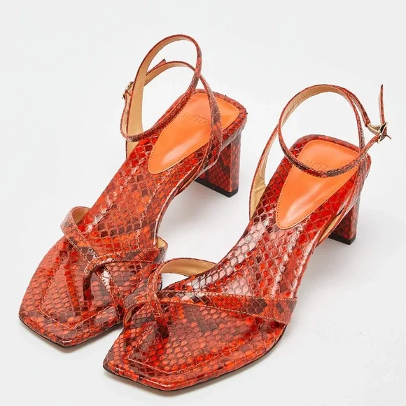 Alexandre Birman Red Snakeskin Sandals - Picture 2 of 4